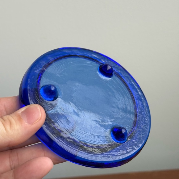 Vintage Cobalt Blue Glass Small Trinket Dish Tray Tealight Candle Holder - Picture 4 of 16